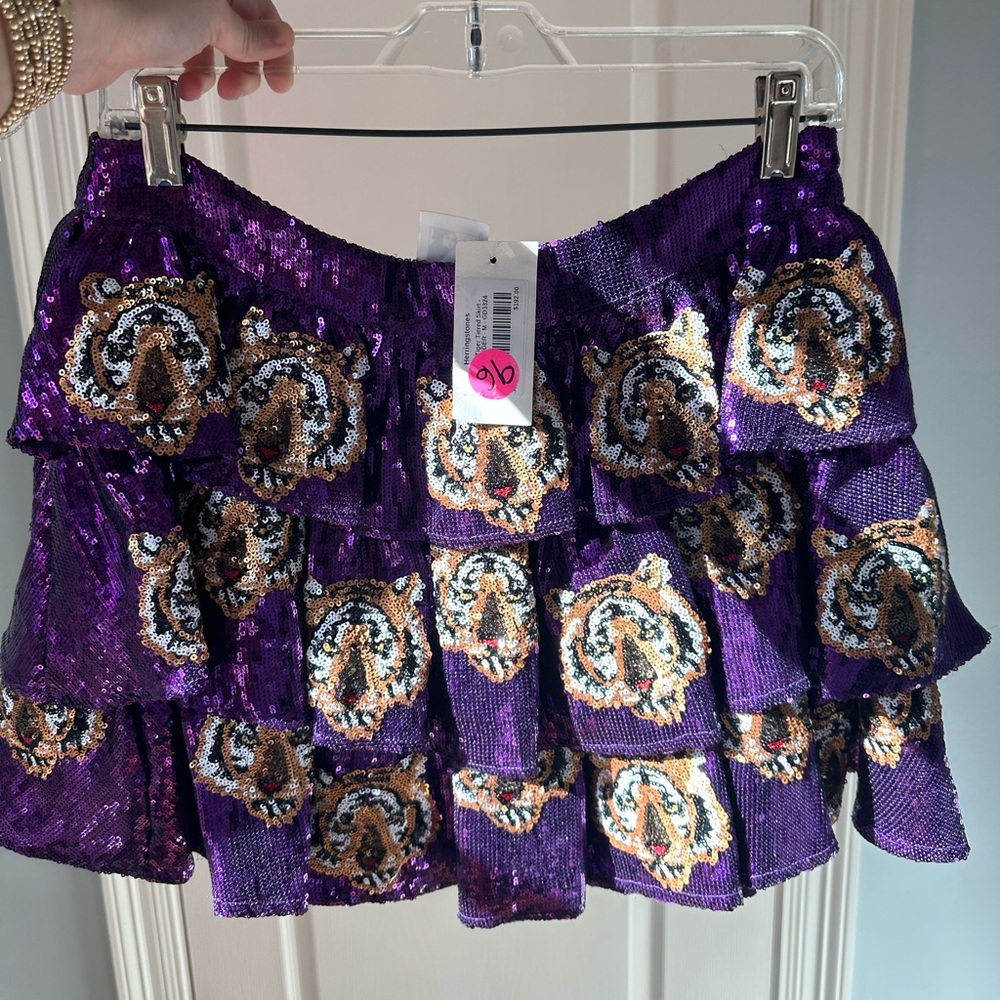Queen of Sparkles LSU Tiger sequin ZIP UP skirt NWT